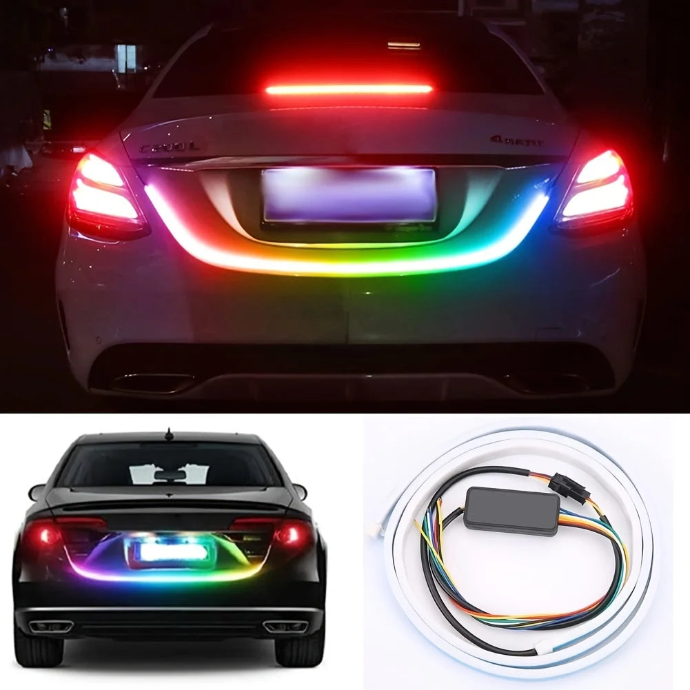 120cm Colorful LED Trunk Light Strip for Cars - Dynamic Reverse Warning, Brake & Turn Signal Lamp, Universal Fit, Easy Installation, 12V Tailgate Lighting Upgrade