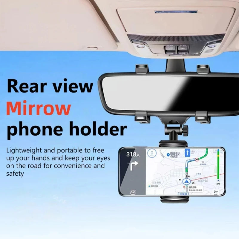 Rear View Mirror Phone Holder, Rotatable and Retractable, Universal Mount