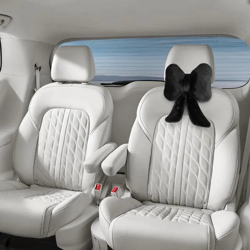 Plush Universal Car Neck Pillow - Cute Bow Tie Headrest Support for Travel & Office Comfort