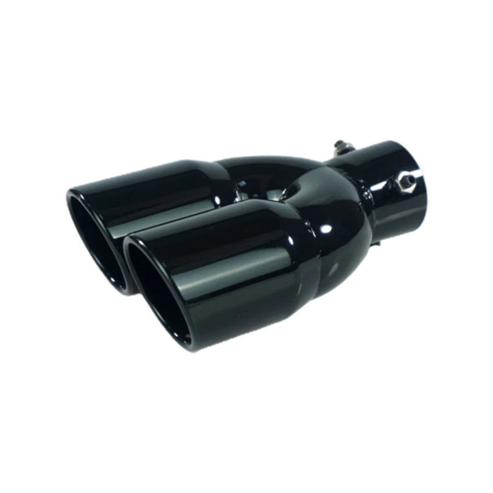 Universal Double Exhaust Tip - Black Stainless Steel Tail Pipe with Secure Fastening and Drain Hole