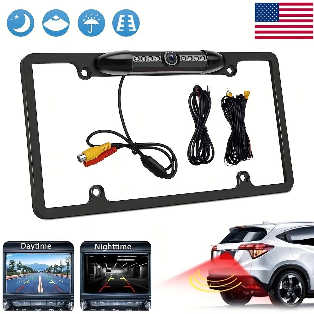 Rear View Backup Camera with IR LED Night Vision for Car SUV Pickup - US License Plate Frame