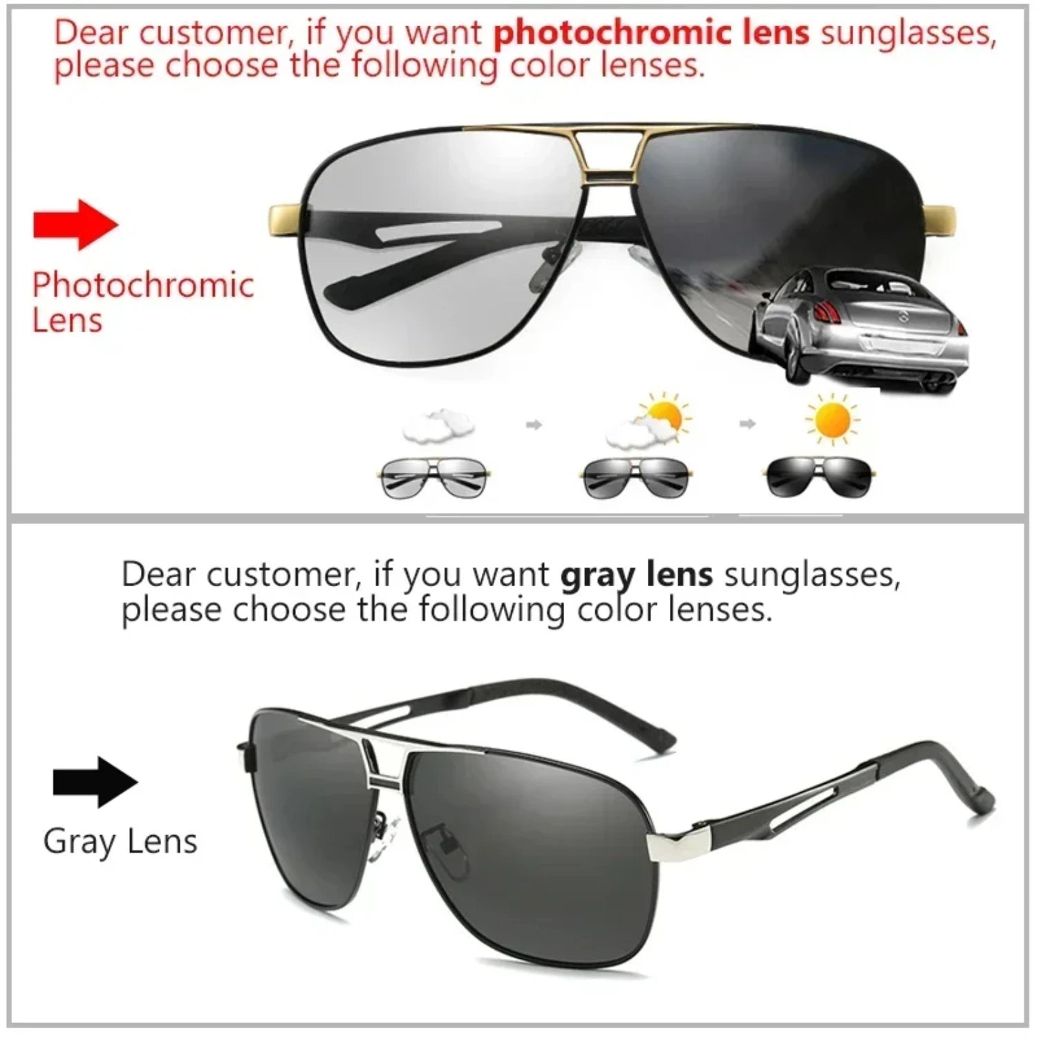 Polarized Photochromic Aviator Sunglasses - Ultimate Sun Protection for Your Eyes with case