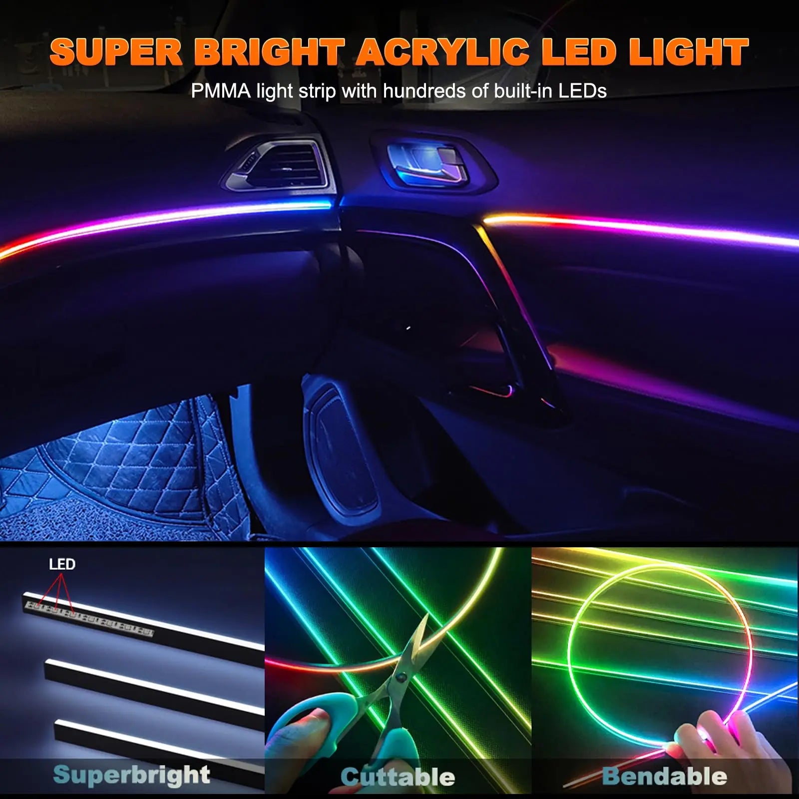 Music Synchronized Car Ambient LED Interior Streamer Light Strips