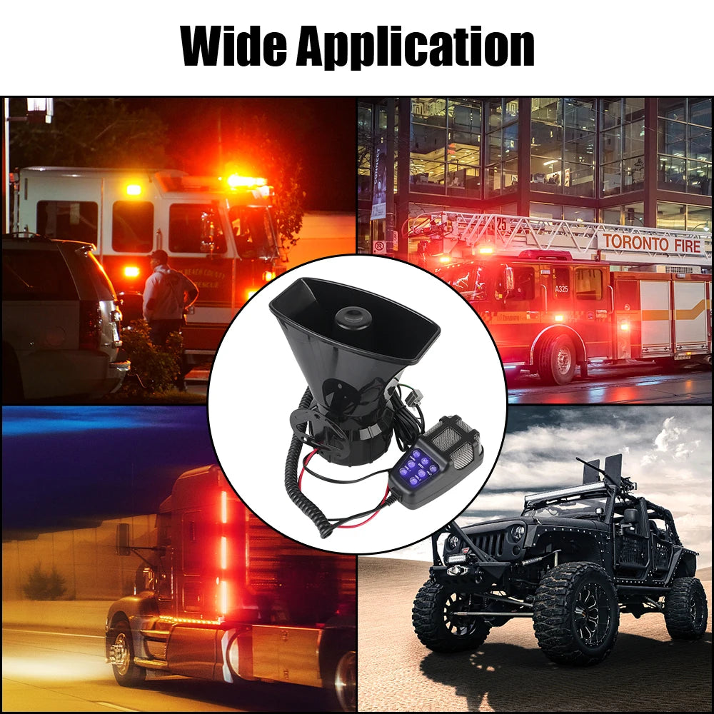 120DB Loud Multi-Tone Car Siren and Air Horn with 7 Sound Options - Emergency Warning Megaphone for 12V Vehicles