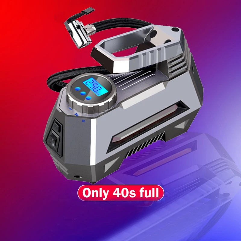 Emergency Car Tire Inflator - 150 PSI 12V DC Air Compressor with Digital Gauge & LED Flashlight