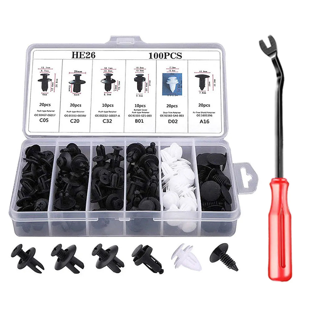 Comprehensive 100-Piece Automotive Fastener and Rivet Clip Kit for Easy Vehicle Repairs and Upgrades