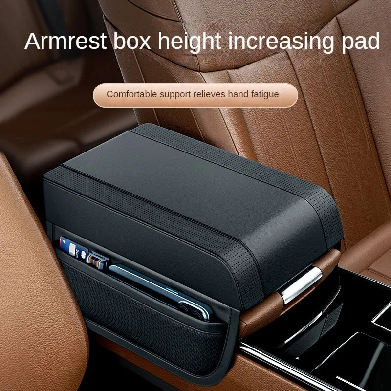 Premium Leather Car Armrest Cover Pad for Universal Fit - Organizer and Storage