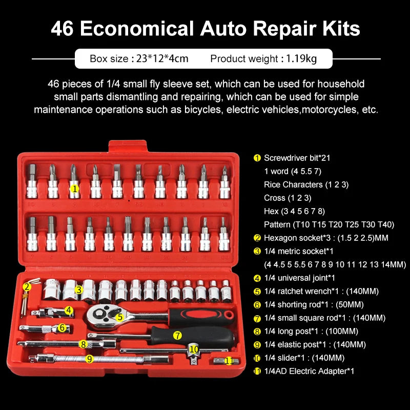 Ultimate 53-Piece Auto Repair Tool Kit with Ratchet Wrench, Socket Set, and Torque Tools for DIY Mechanics