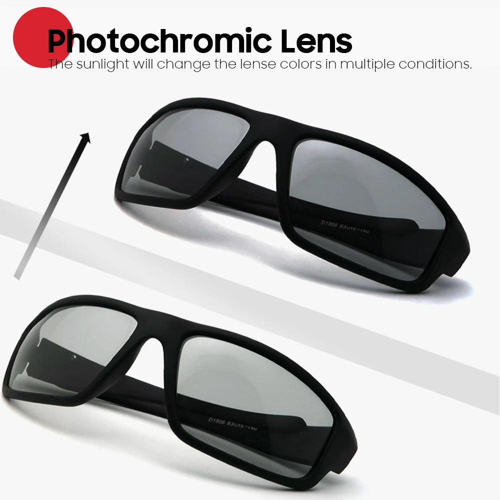 Men Photochromic Sunglasses Black Sports Color Changing Polarized Driving Sun Glasses