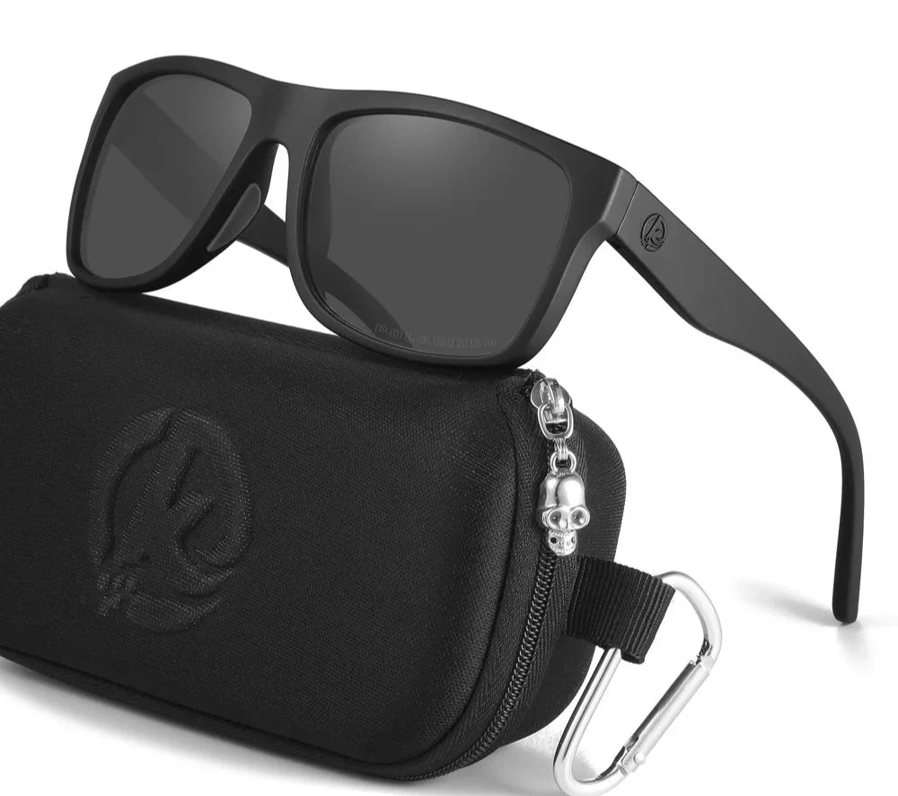 All-Black Square TR90 Polarized Sports Sunglasses with Zipper Case - Model KD0721 by KDEAM