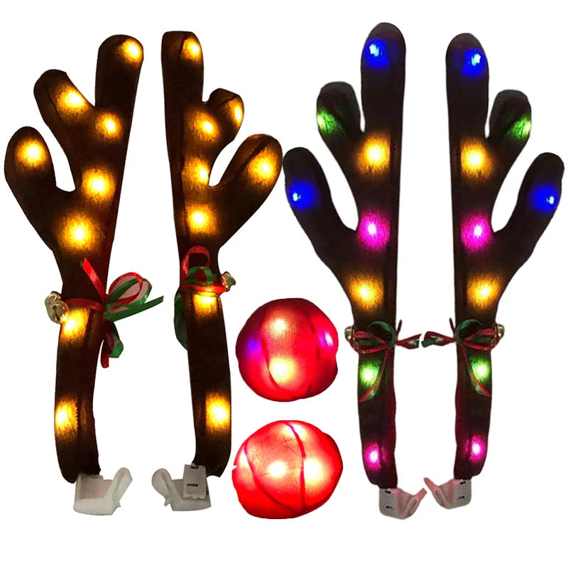 LED Glowing Antlers Christmas Car Decoration Accessories Car Truck Costume Reindeer Deer Antlers for Truck SUV Elk Vehicle Decor