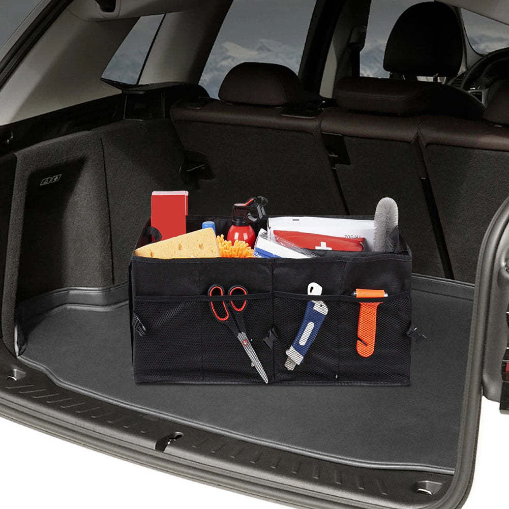 Collapsible Large Capacity Car Trunk Organizer with Multi-Compartments  

Elevate your travel experience with this sleek car trunk organizer, designed for ultimate convenience and style. Crafted from high-quality non-woven fabric, it features a