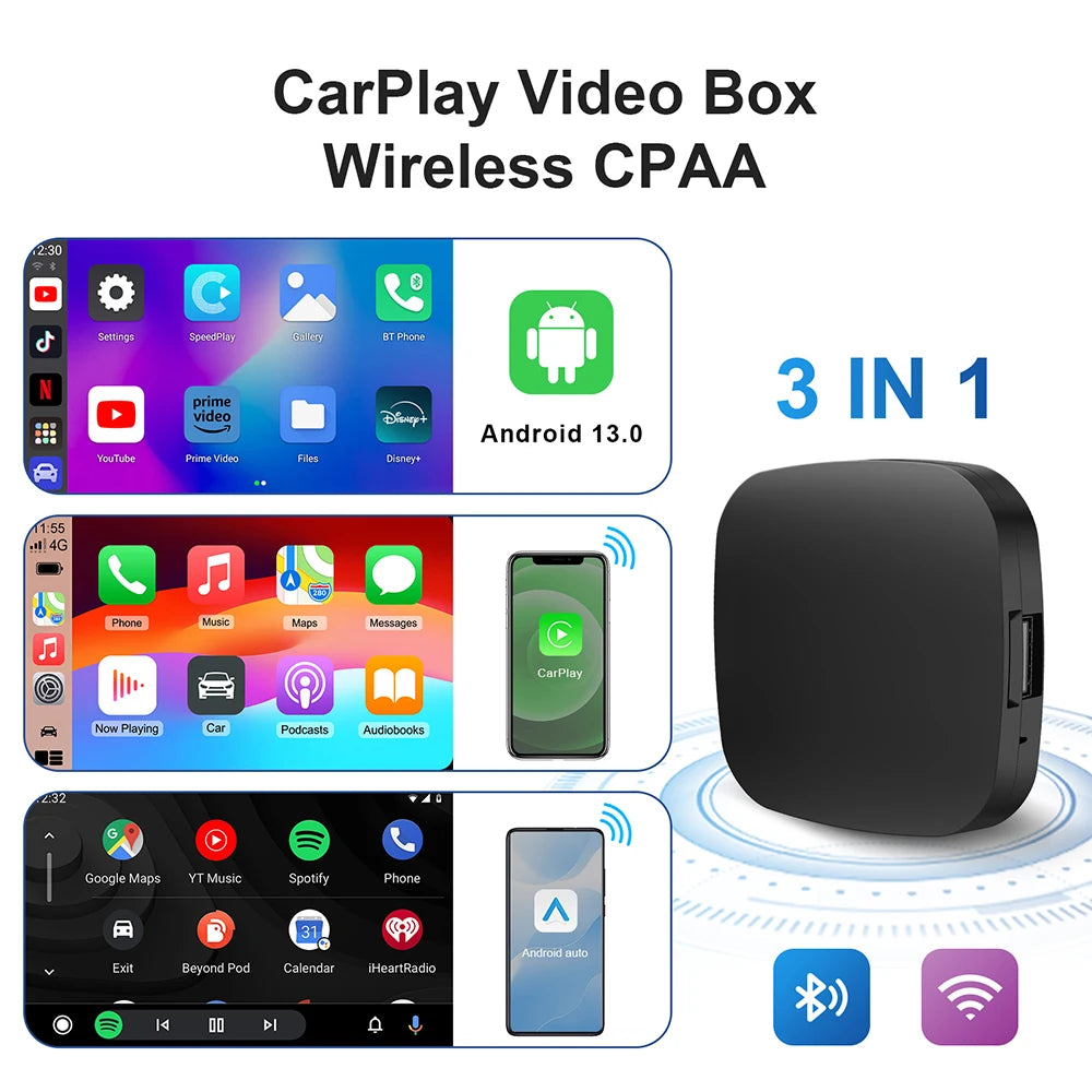 Wireless CarPlay and Android Auto Smart TV Box with Built-in Wi-Fi, Netflix & YouTube Support - Plug and Play Car Dongle for Seamless Driving Experience