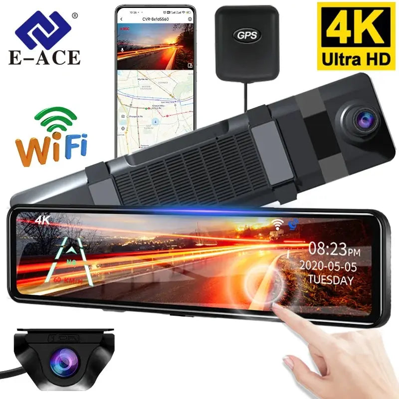 12-Inch 4K Dual Lens Dash Cam with WiFi and GPS – Ultimate Car DVR Mirror for Enhanced Road Safety and Night Vision