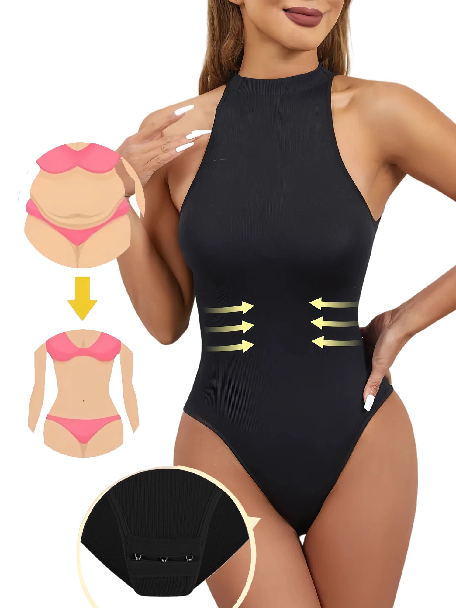 Women Round Neck Shaperwear Bodysuits Sleeveless Adjustable Buckle Tight Fitting Jumpsuit T-shaped Shapewear Corset