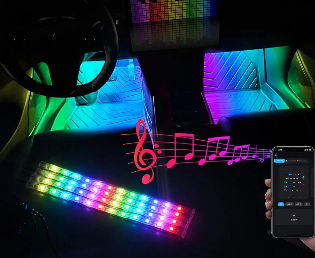 USB-Powered Music Sync Full Spectrum RGB LED Car Interior Footwell Light Kit - 48 LEDs