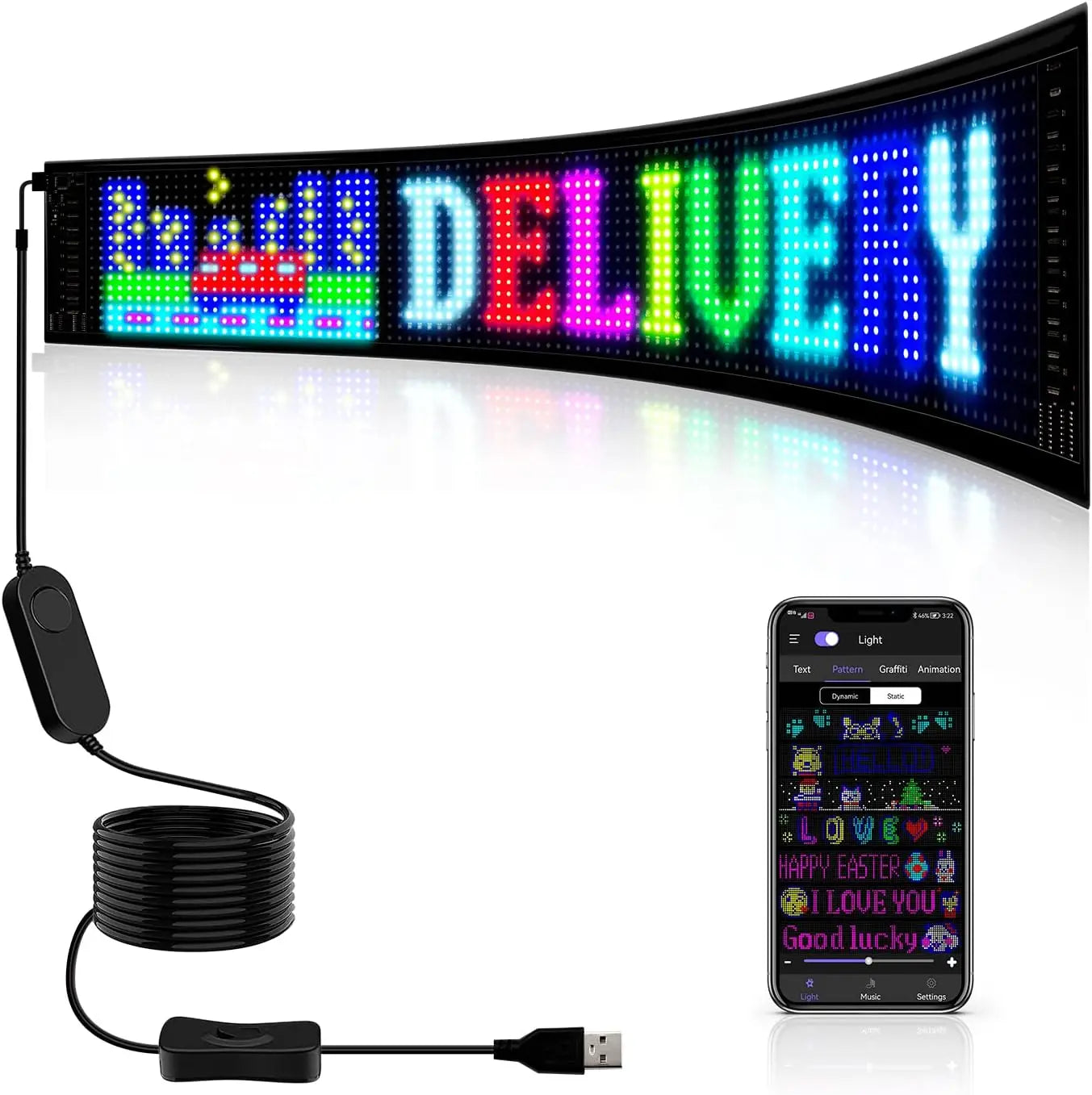 Bluetooth Programmable LED Matrix Car Signage Panel - Customizable Rolling Advertising Display with App Control, USB Powered, IP65 Waterproof for Vehicle Promotions