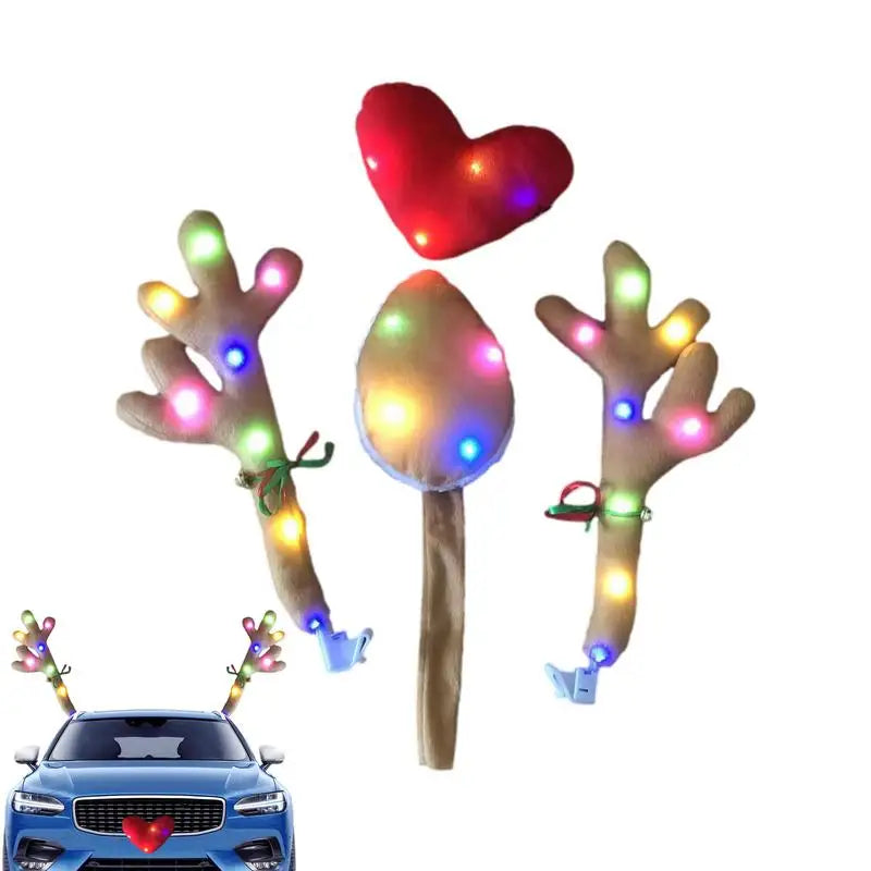 Christmas Reindeer Antlers Car Kit Reindeer Antlers And Nose With Led Lights Christmas Antlers Costume Auto Decoration For SUV