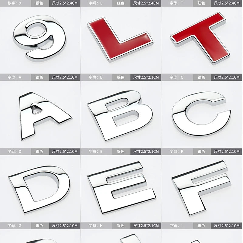 3D Chrome and Red Car Emblem L or T Letters