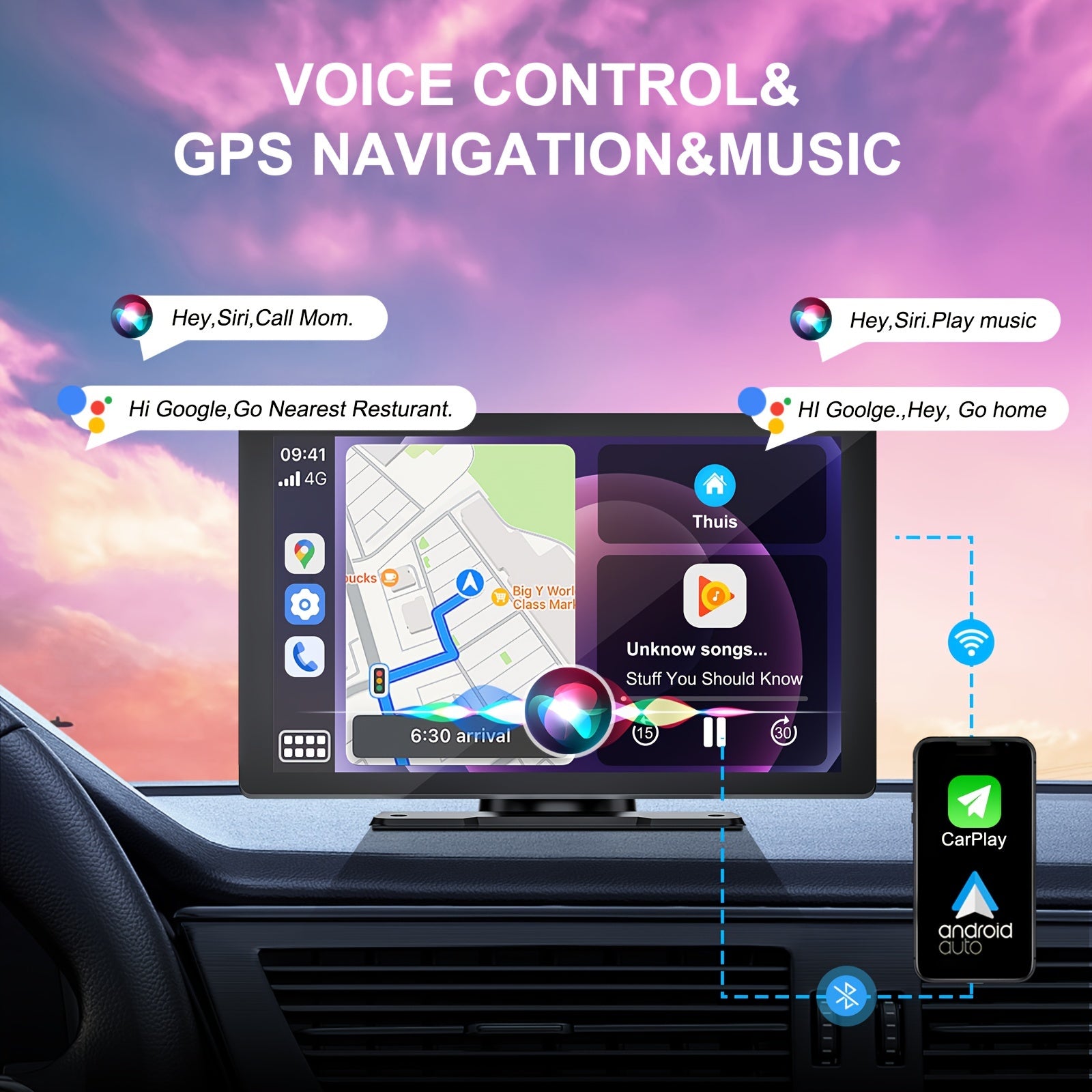 9-Inch Wireless CarPlay & Android Auto Screen - Experience High-Quality Audio, Navigation, Voice Commands, and Rearview Camera - Easy Plug-and-Play Installation for Any Vehicle