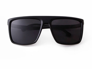 a pair of black sunglasses on a white background