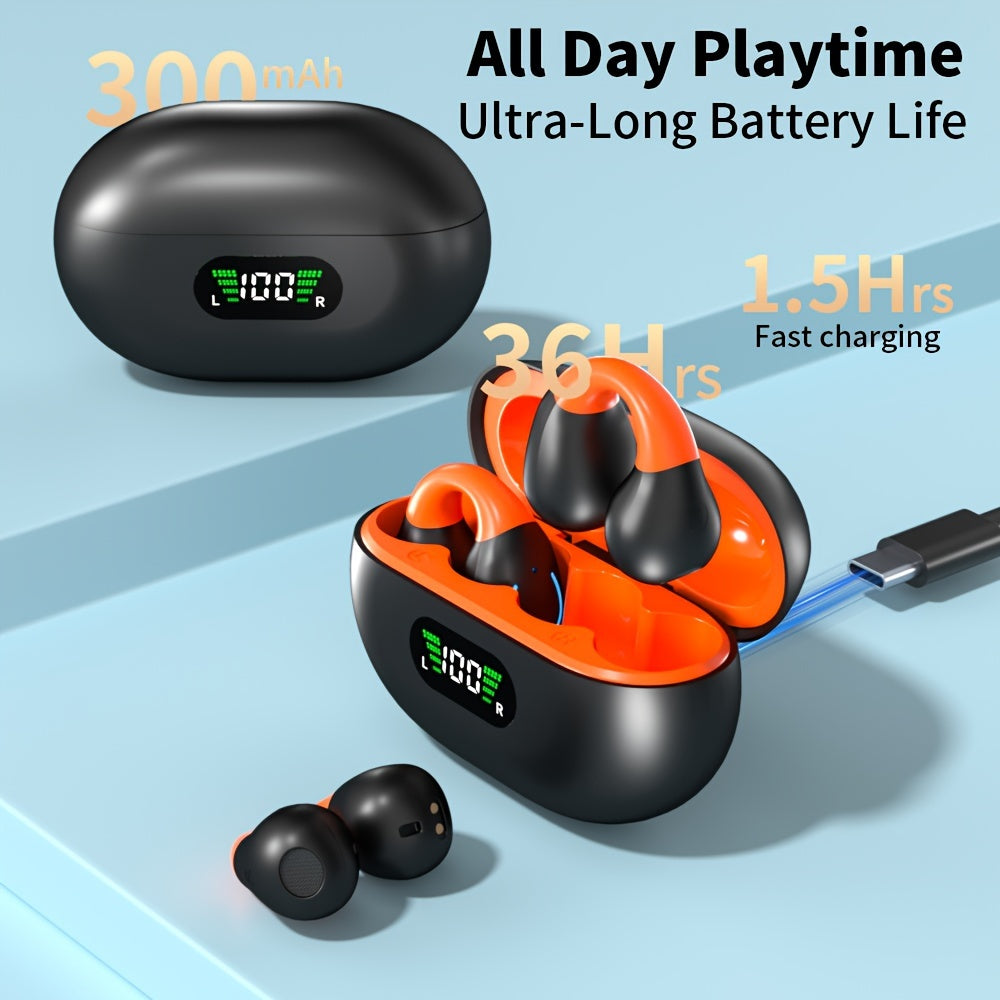 Bone Conduction Wireless Earbuds - 48H Playtime, Touch Control, Perfect for Sports & Fitness, Running with Charging Case & Display