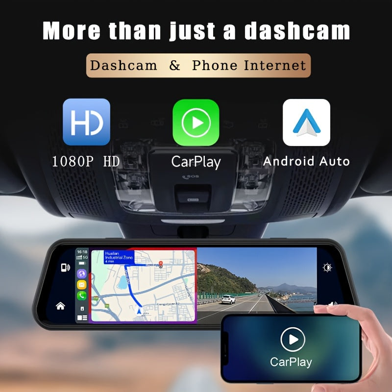 9.66-Inch Smart Touchscreen Dual Lens Dash Cam with 1080P Front and Rear Cameras, Wireless CarPlay & Android Auto Support, Universal Vehicle Fit  

Experience the road like never before with this innovative 9.66'' Smart Touchscreen Dual Lens Dash Cam.