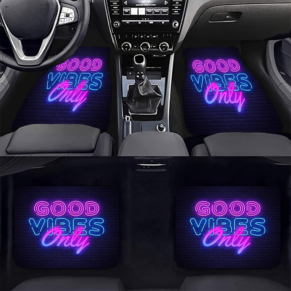 Illuminate Your Ride with 4-Piece UV Reactive Flannel Car Floor Mats - Non-Slip, Water-Resistant Set for Enhanced Interior Style and Protection