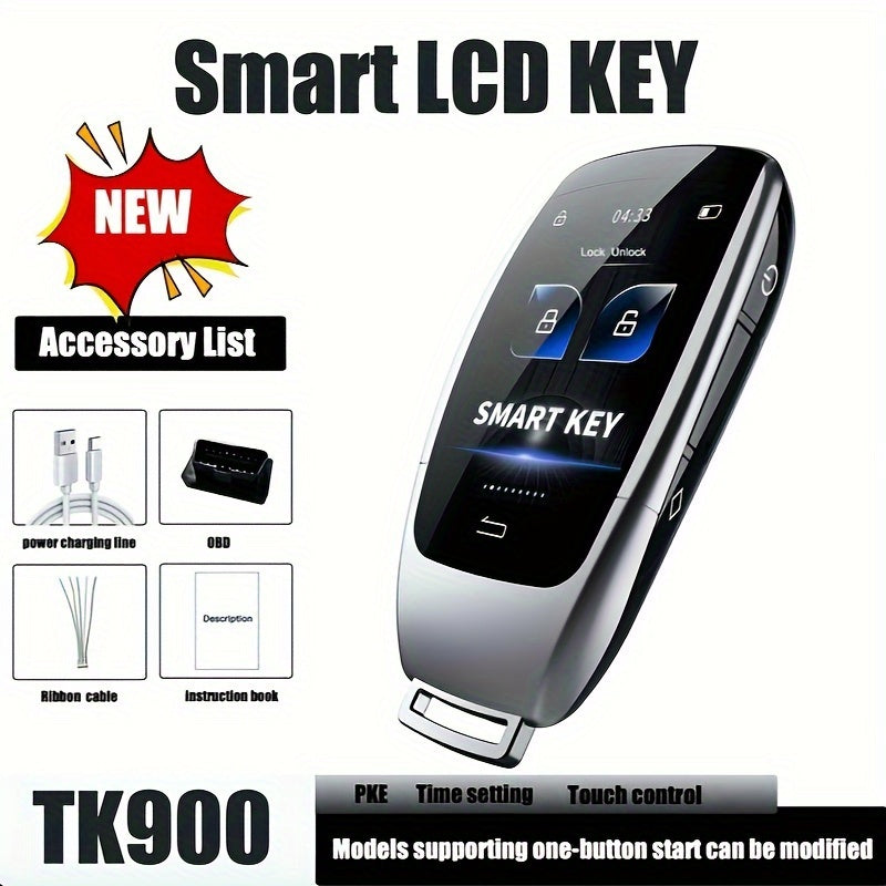 Smart Universal Car Key Fob Case with 2.0-Inch LCD Display - Touch Control & PKE for Keyless Start Vehicles