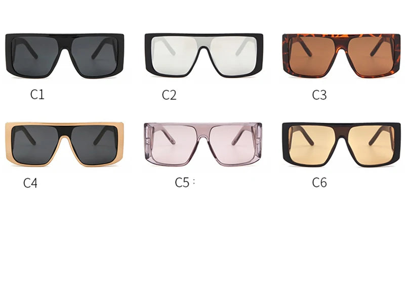 six pairs of sunglasses with different colors and shapes