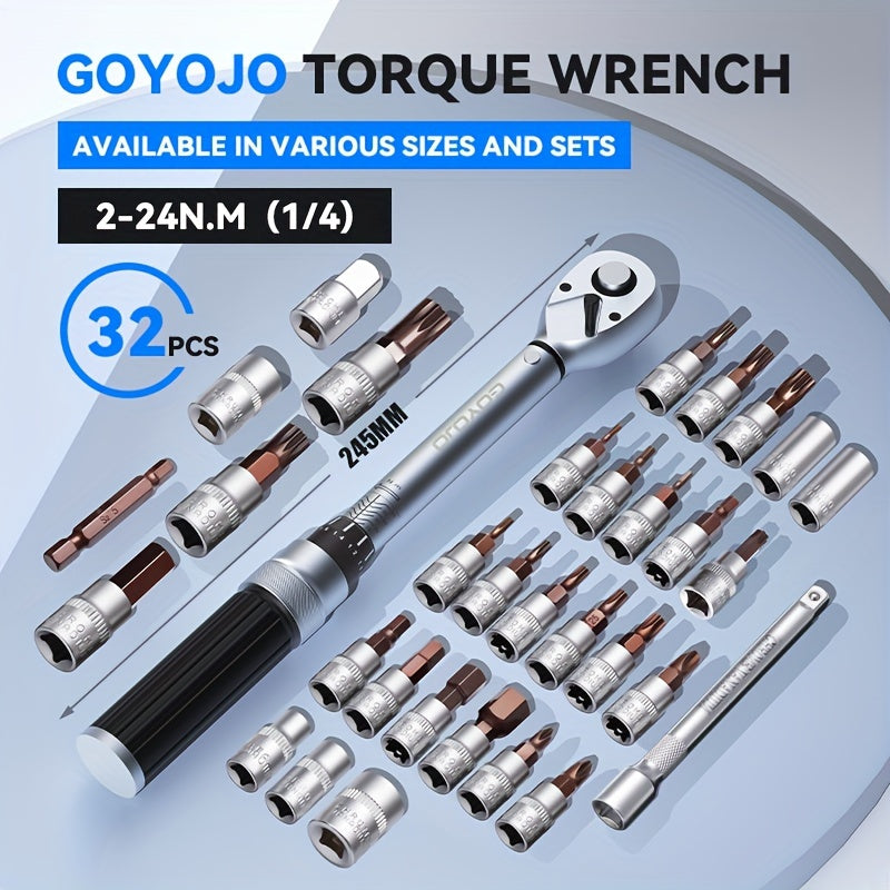 Ultimate 32-Piece Torque Wrench Set for Auto, Bike & DIY - High Precision Chrome Vanadium Steel with Multi-Size Sockets & Bits