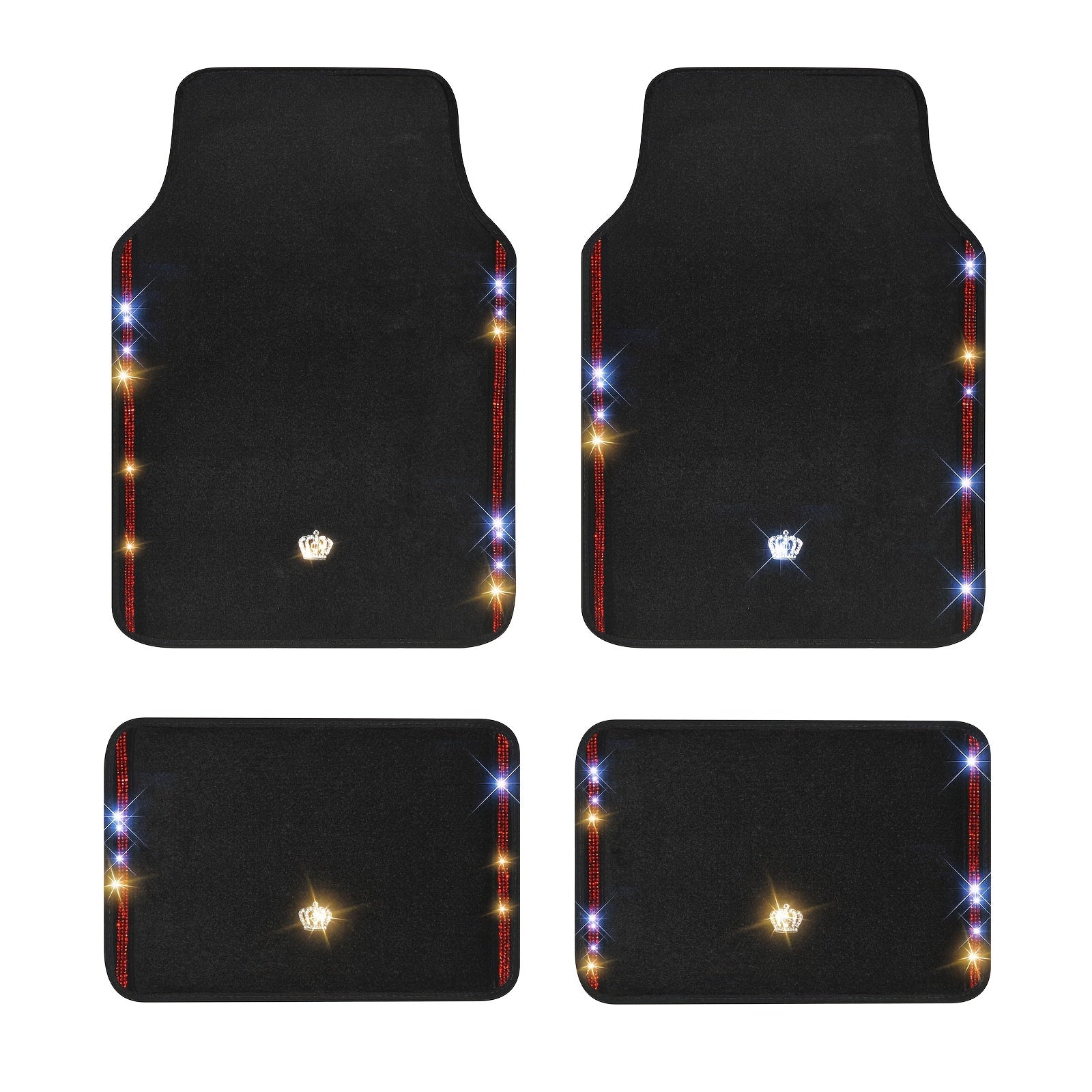 Sparkling Red Diamond-Studded Waterproof Car Floor Mats - Universal Fit, Anti-Slip & Easy to Clean All-Weather Protection