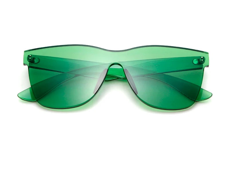 a pair of green sunglasses on a white background