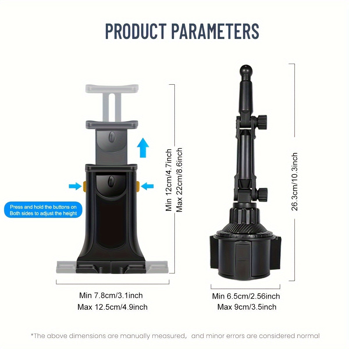 Car Tablet Mount & Phone Holder with Adjustable Base for 4-14" Devices