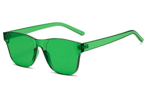 a pair of green sunglasses on a white background