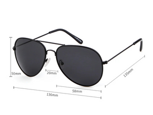 a pair of black sunglasses with measurements