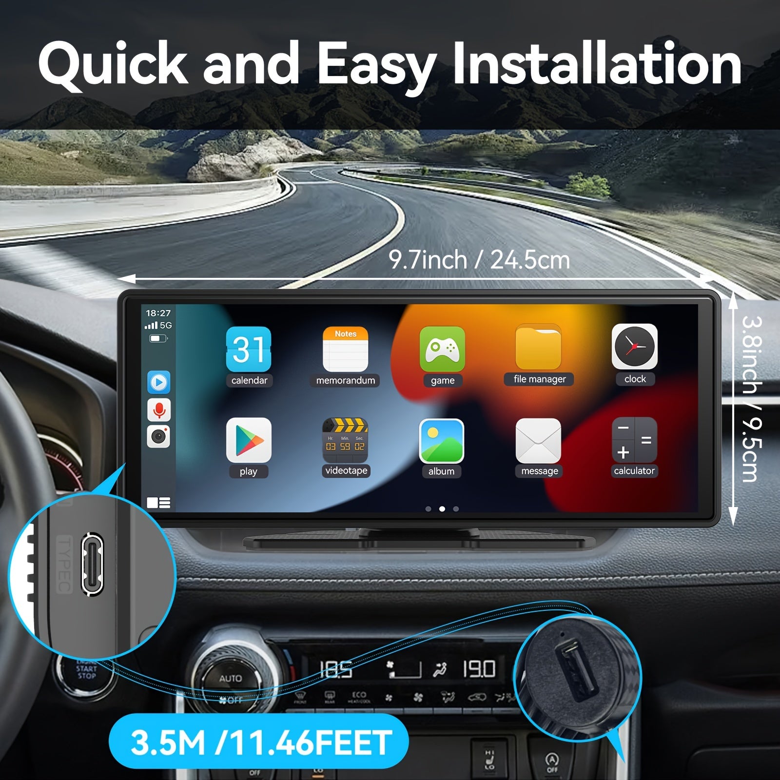 10.26" Full HD Wireless CarPlay & Android Auto Touchscreen - All-in-One Dash Cam, GPS Navigation, Mirror Link, Hands-Free Calling, Universal Fit for Cars, Trucks & RVs