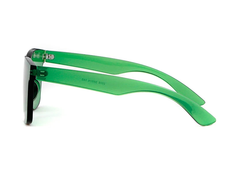 a pair of green sunglasses on a white background