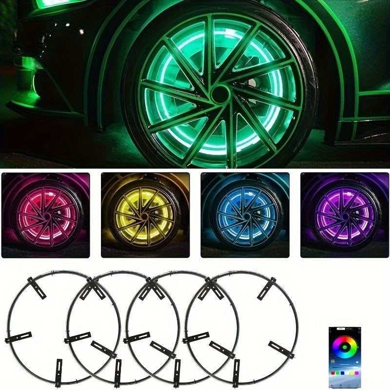 LED Wheel Lights, 4 15.5-inch Dual Row Wheel Lights, Dance Chase Color Controlled By Remote Control And App, Suitable For Truck, Car, Off-road, With Turn Signal And Braking Function