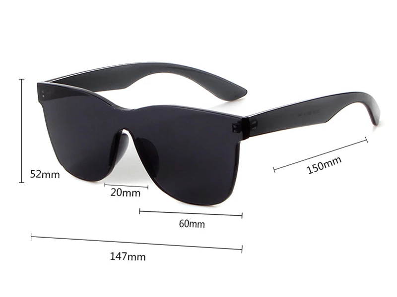 a pair of black sunglasses with measurements