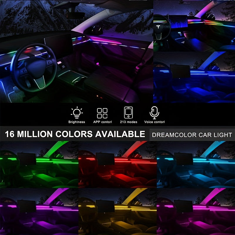 Colorful Music-Responsive LED Car Strip Lights – 6-in-1 Ambiance Kit with Remote & Chasing Effects