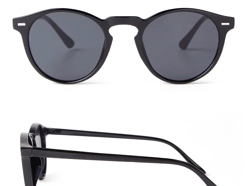 a pair of black sunglasses with a white background