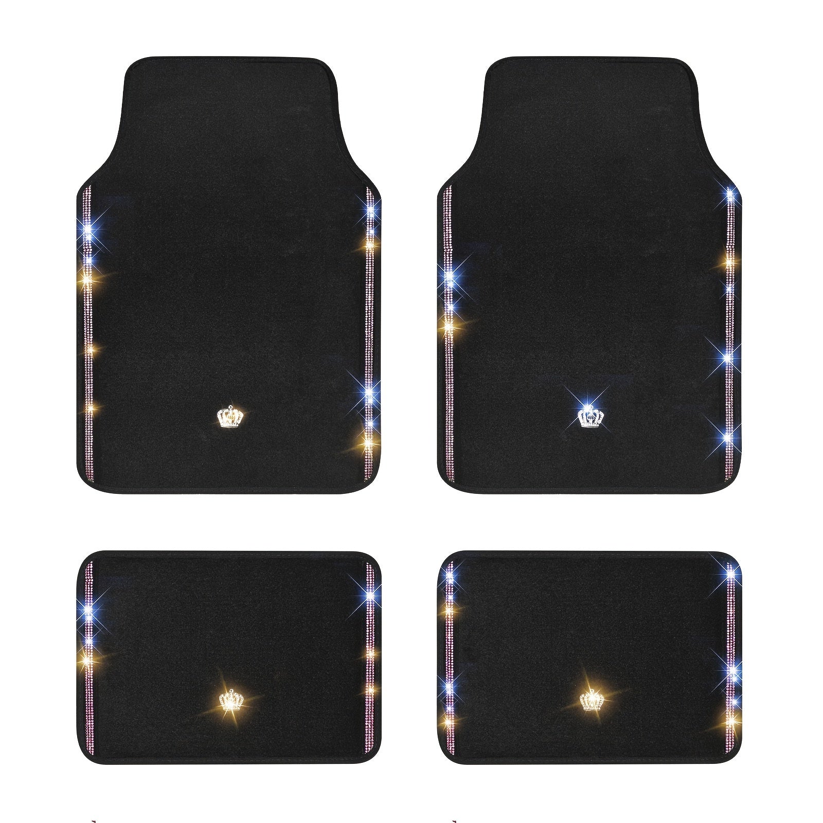 Non-Slip Universal Car Floor Mats with Flannel Crown and Sparkling Diamond Embellishments for All Seasons