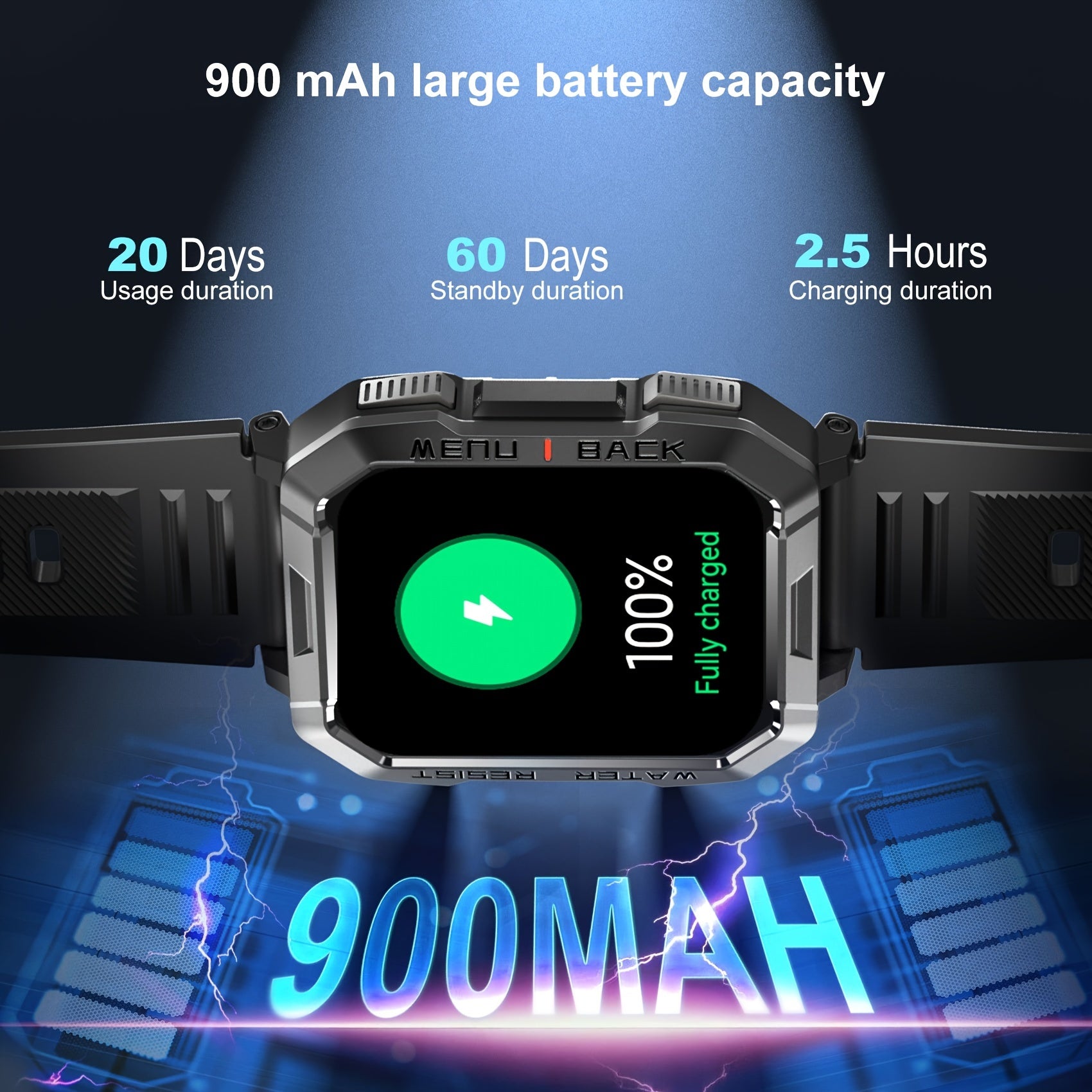 Rugged Smartwatch with HD Touchscreen, 900mAh Battery, Wireless Calling, and Multi-Sport Tracking - Compatible with iOS and Android