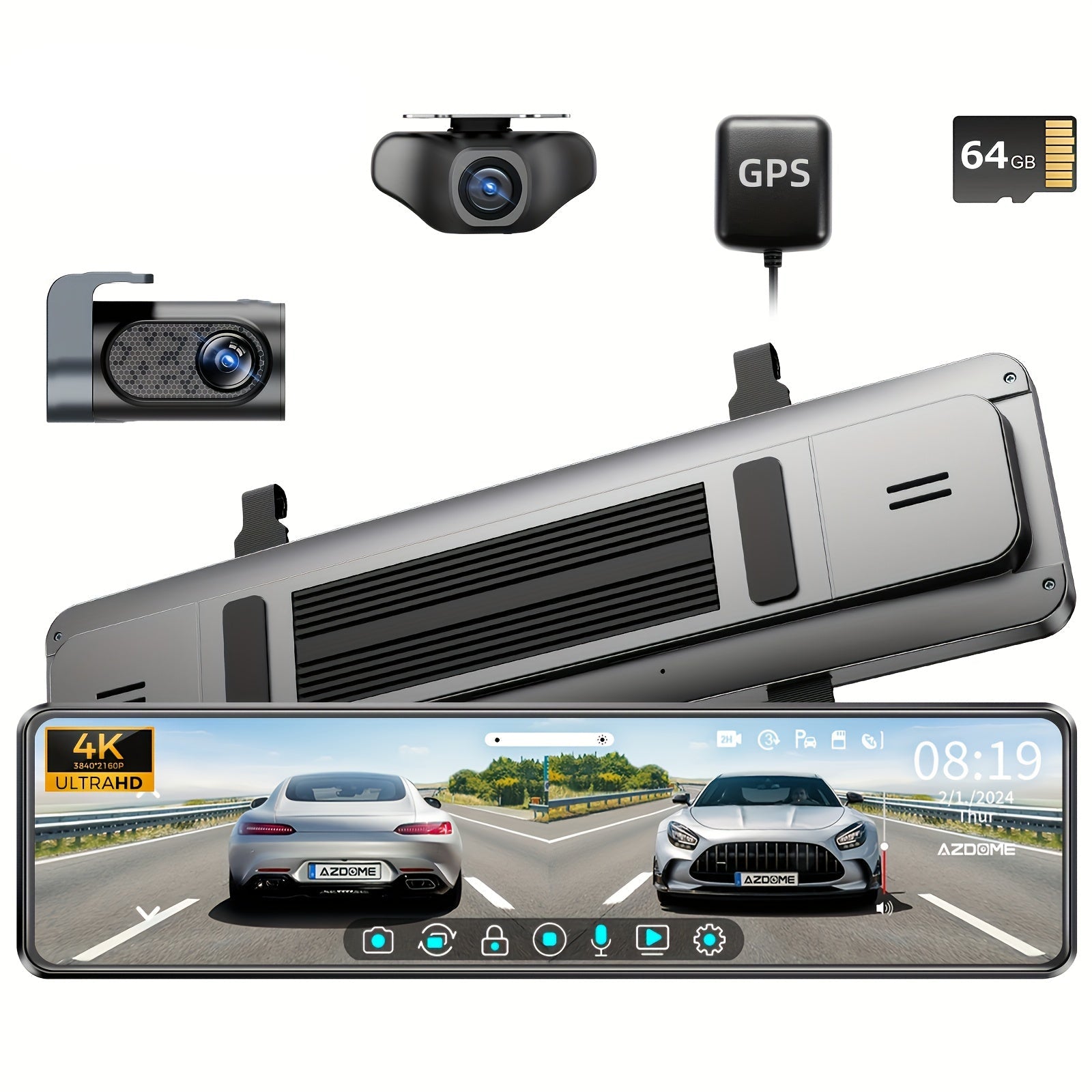 11.26" 4K Touchscreen Dual Dash Camera with GPS & Super Night Vision  

Experience unparalleled driving security with this advanced dual dash camera featuring an impressive 11.26" IPS touch screen. Capture every journey in stunning 4K front and 1080P