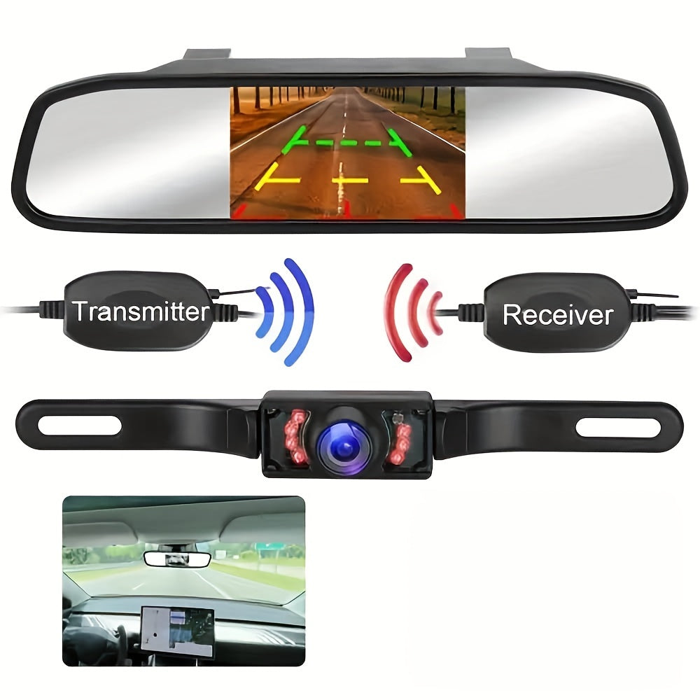 Wireless 4.3" Car Mirror Monitor with License Plate Backup Camera System