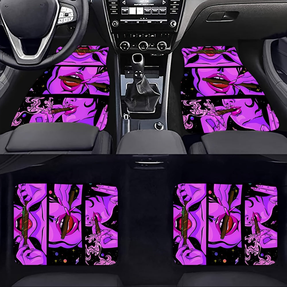 Vibrant UV Reactive Flannel Car Floor Mats - 4-Piece Non-Slip Set for Ultimate Vehicle Style and Protection!