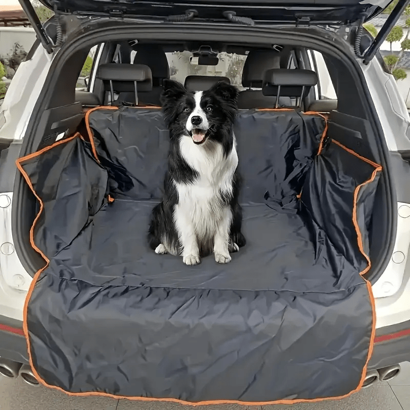 Waterproof Dog Seat Protector & Trunk Liner - Heavy-Duty Black Polyester with Vibrant Orange Accents, Scratch-Proof & Dirt-Repellent, Effortless Cleaning - Ideal for SUVs & Cars, Comfortable Seat Cushion