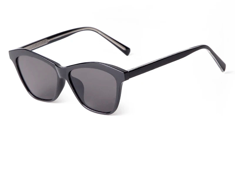 a pair of black sunglasses on a white background