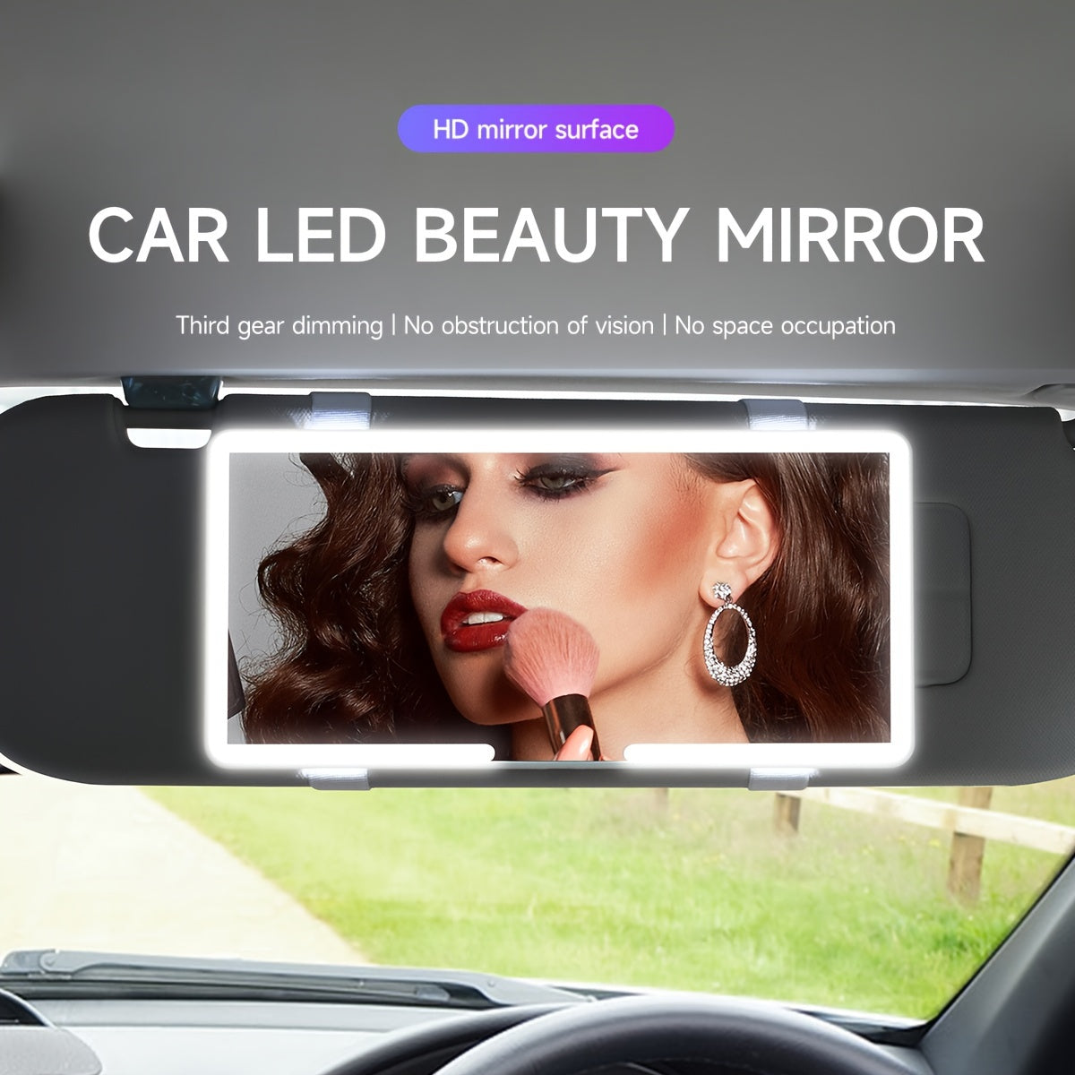 Ultra-Slim Rechargeable LED Car Makeup Mirror with Dimmable Touch Control - Perfect for On-the-Go Glam!